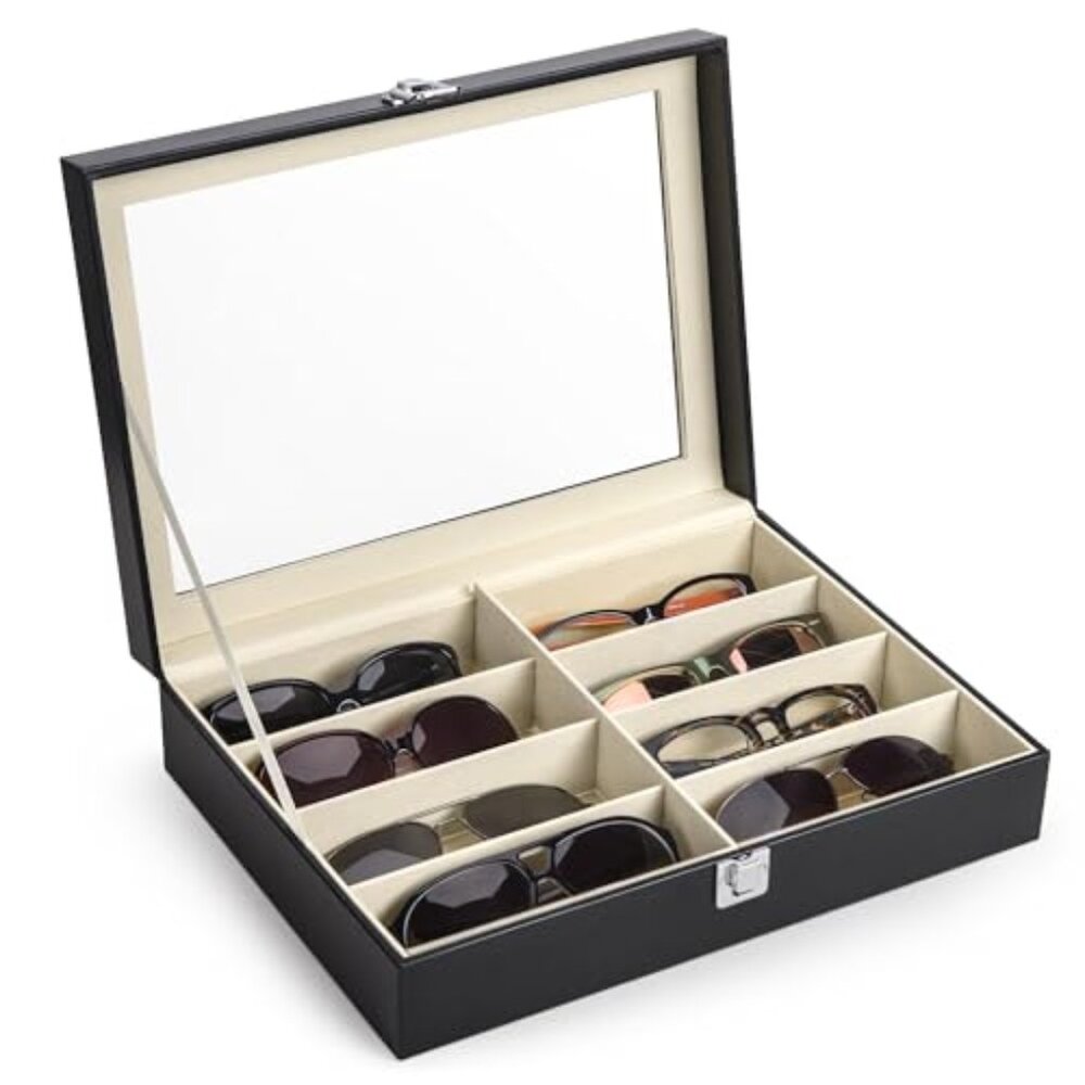 Faux Leather Multi Sunglasses Organizer for Women Men Eyeglasses Eyewear Display